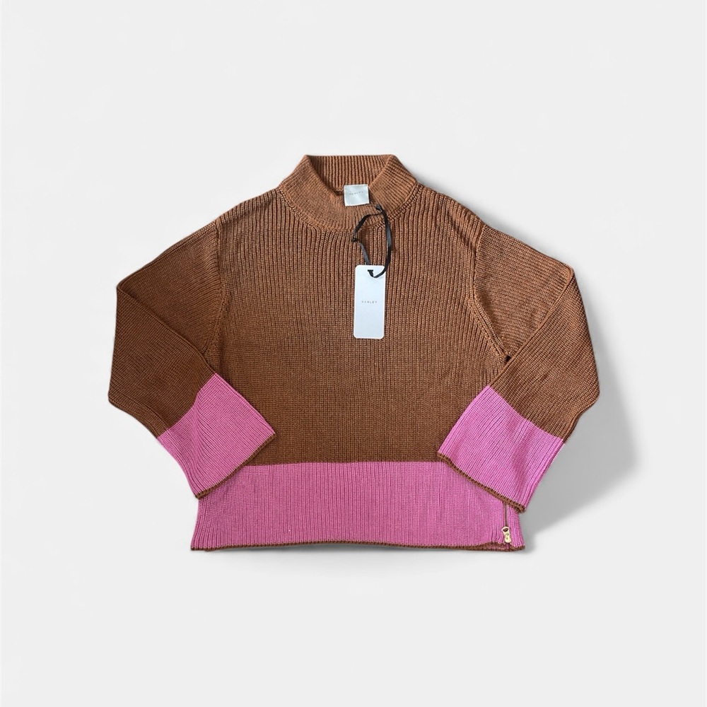 NWT VARLEY PANAMA KNIT Colorblock Women's Sweater - COPPER and Pink SIZE SMALL